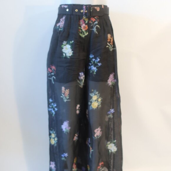Zimmermann Black Multicolor Natura Pintuck Lace Floral Botanical Pants 0 US/4 - Picture 5 of 16